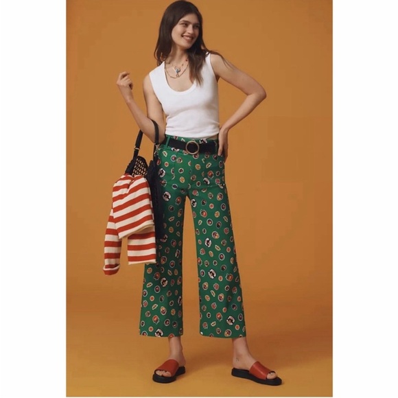 Anthropologie Maeve Colette Wide-Leg Pants - Green Fruit Print - Size 28- NWT - Picture 4 of 7